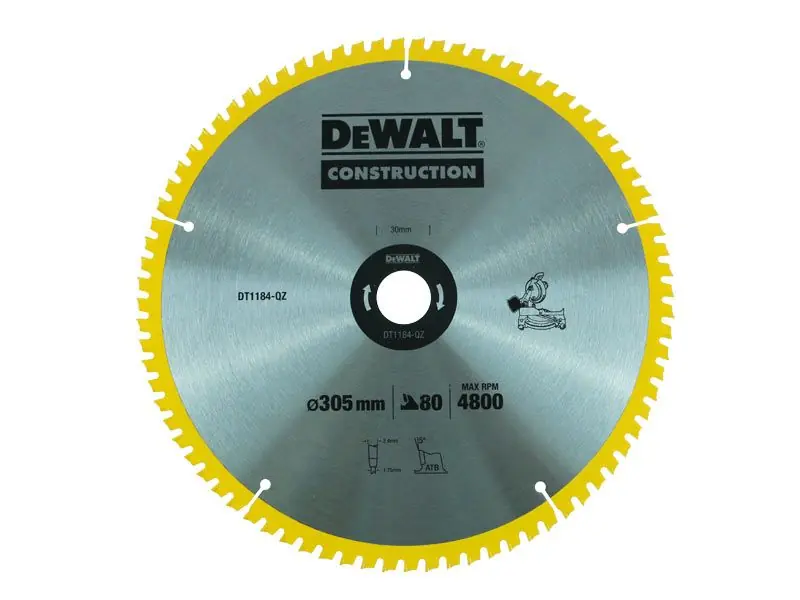 DeWALT DT1184 cirkelzaagblad 305 mm 80T - Online bestelbaar