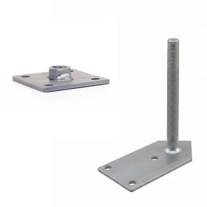 Profiteer nu - Pitzl paaldrager M24,lengte 250mm met onderplaat 200x100x6mm, 1 zijde 2x45° en bovenplaat 100x100x6 met vastgelaste moer