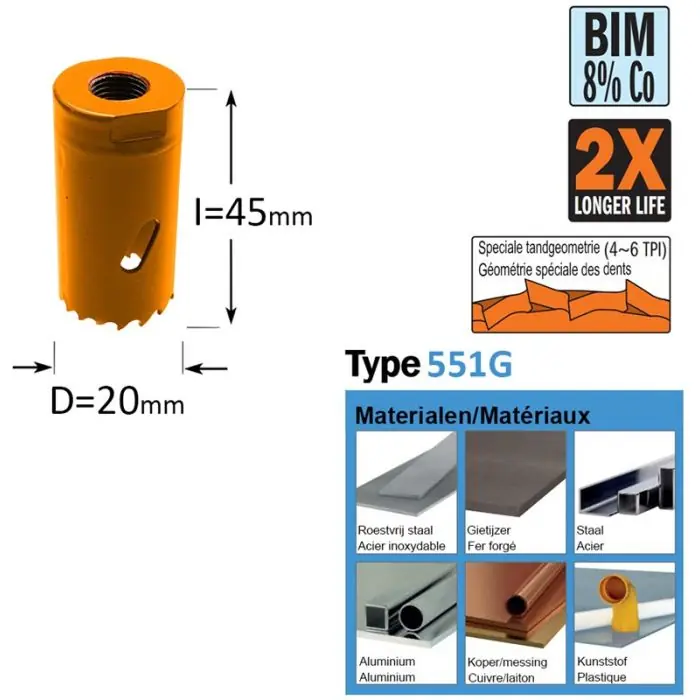 Aanrader | CMT - Gatzaag - Bi-metaal D=20mm - GRN - D=20mm I=48mm