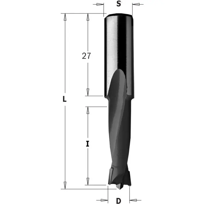 Aanbieding - CMT - Drevelboor - rechts - D=4,76mm - I=27mm LT=57,5mm - S=10x27mm Z2+V2 - RH (rechtsdraaiend) HW
