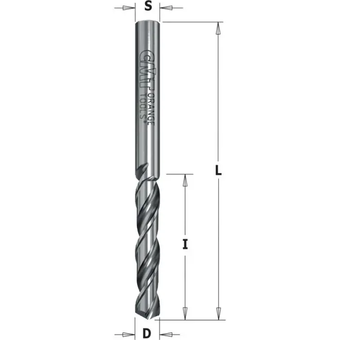 Zolang de voorraad strekt | CMT - Spiraalboor - V-punt 120° geslepen, links - D=4,5mm - I=28mm LT=60mm - S=4,5 Z2 - LH (linksdraaiend) HWM