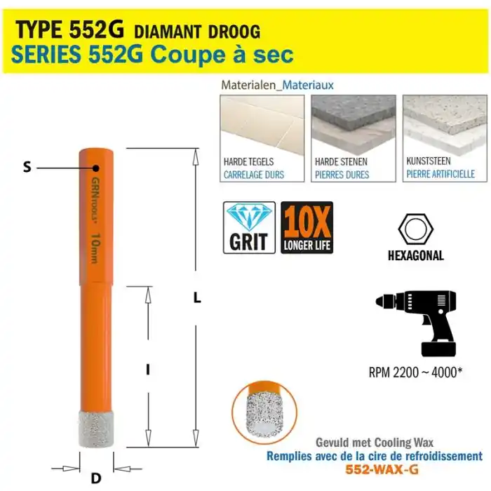 Zolang de voorraad strekt | CMT - Gatzaag voor extreem harde materialen D=10mm - D=10mm I=40mm - 552-010G