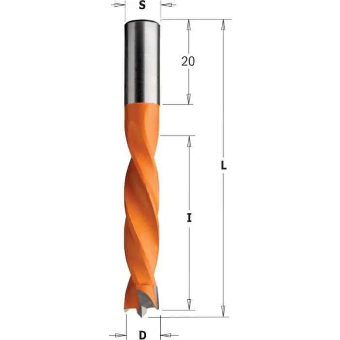 Zolang de voorraad strekt | CMT - Drevelboor - links - D=9,52mm - I=40mm LT=67mm - S=8x20mm Z2+V2 - LH (linksdraaiend) HW