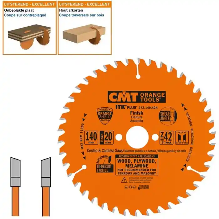 Zolang de voorraad strekt | CMT - Universeel zaagblad met HW tanden voor houtgebruik - 140x20x1,8 Z42 - HW (hardmetalen tanden)