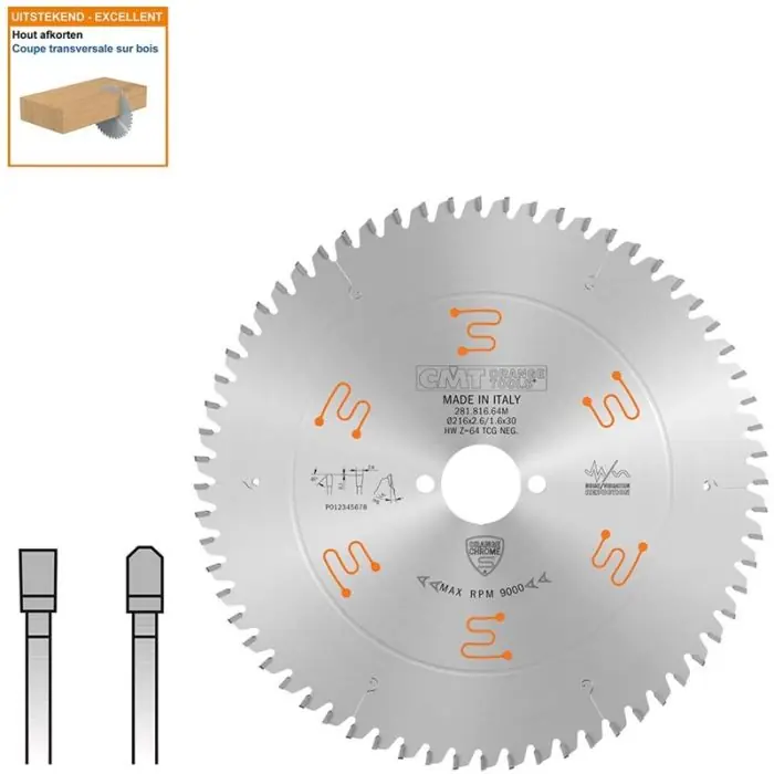 Aanbieding - CMT - Plaat- en kunststof zaagblad met hardmetalen tanden, CMT - 216x30x2,6 Z64 - HW (hardmetalen tanden)