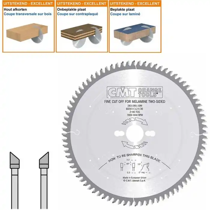 Aanbieding - CMT - Hardmetalen zaagblad voor platen met fijne afwerking - 250x30x3,2 Z80 - HW (hardmetalen tanden)