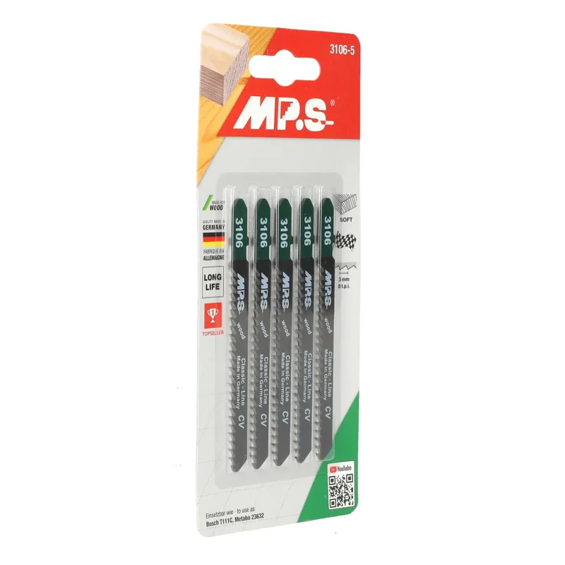 MPS decoupeer zaagblad CrV hout grof Classic Wood Line lengte 100mm TPI 8 - blister van 5 stuks - Erg populair