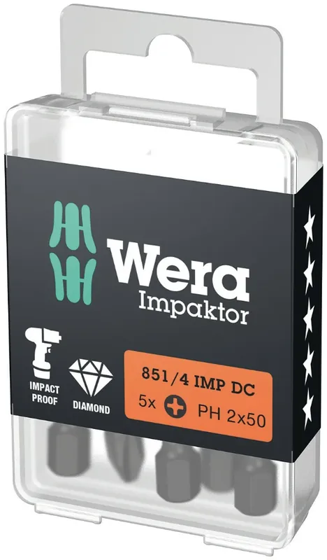 Wera bit impact phillips PH2 50mm 1/4" - set van 5 stuks | Wees er snel bij