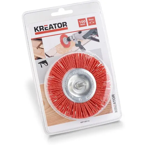 Direct beschikbaar - Kreator schijfborstel voor boormachine Ø 100mm nylon 6mm as