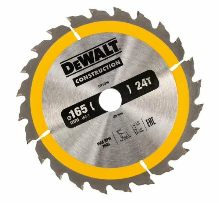 DeWALT DT1934-QZ Cirkelzaagblad - 165 x 20 x 24T - Hout | Korting