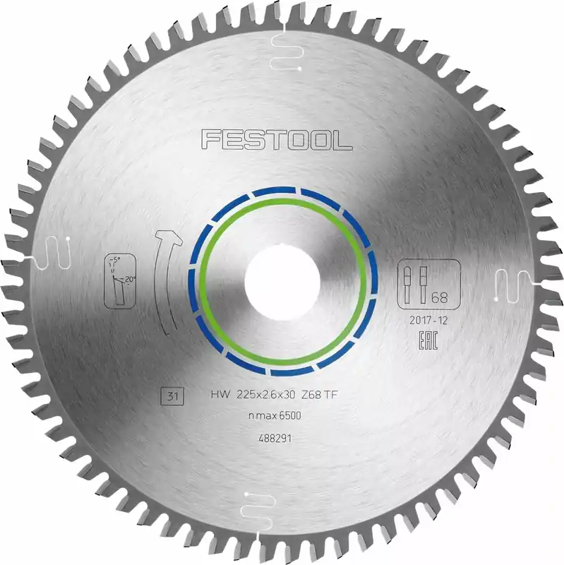 Bestel nu - Festool 488291 / TF68 Cirkelzaagblad - 225 x 30 x 68T - Hout / Epoxy / Aluminium / Kunststof