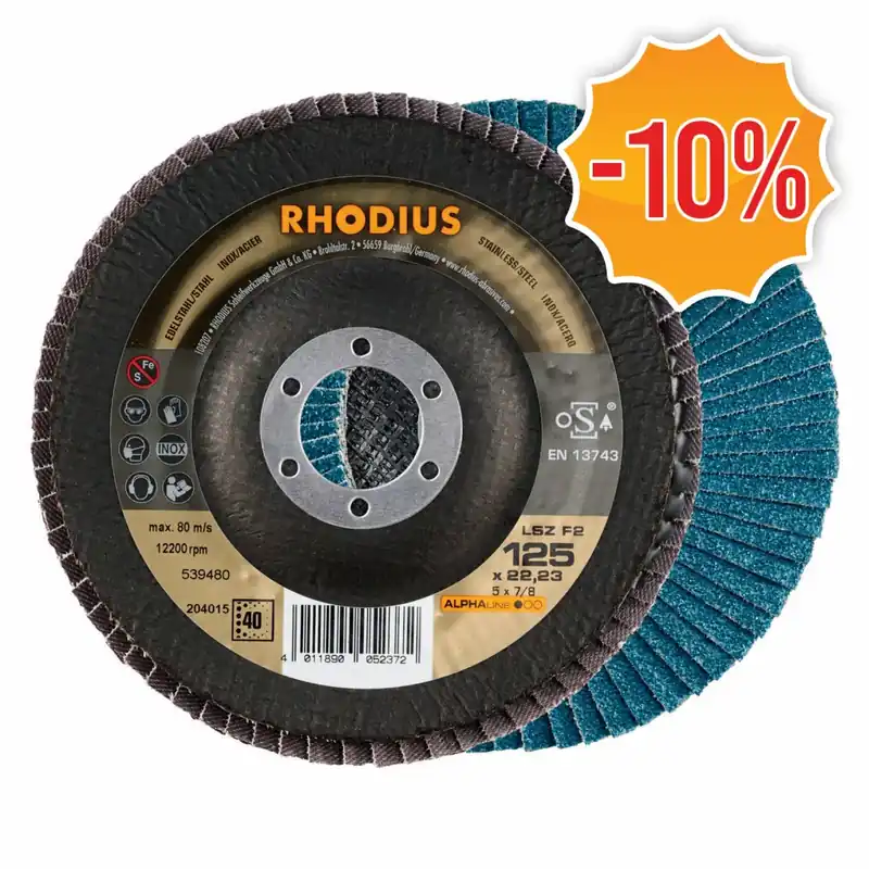 Nieuw binnengekomen | Rhodius ALPHAline I LSZ F2 Lamellenslijpschijf - K40 - 125 x 22,23mm - Ferro (10st)