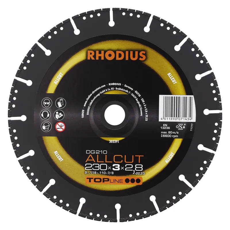 Beste prijs | Rhodius 303391 TOPline lll DG210 Allcut Diamantdoorslijpschijf - 230 x 22,23 x 3mm - Universeel