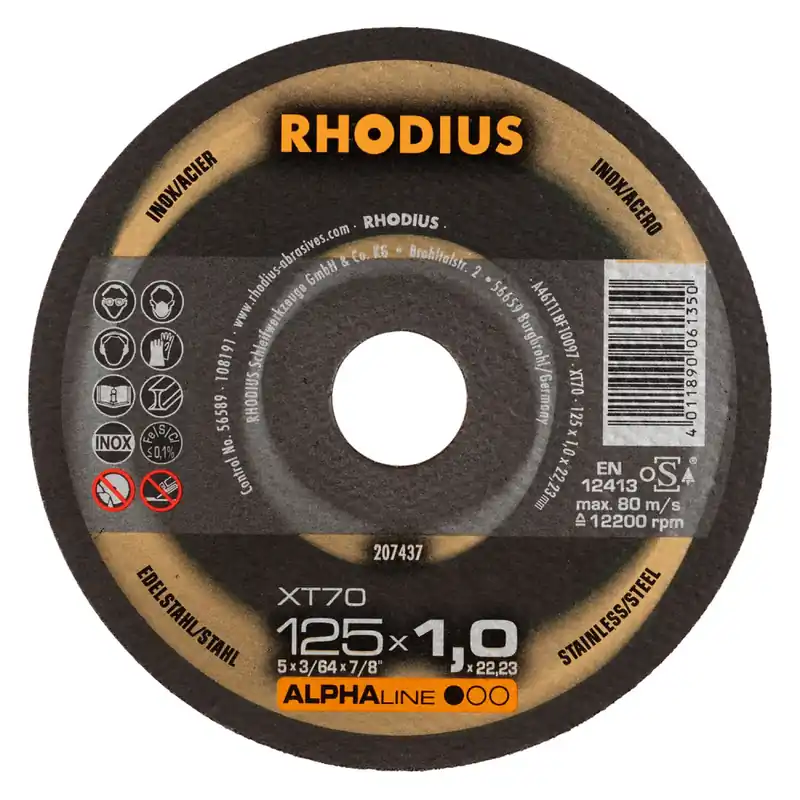 Rhodius ALPHALine I XT70 Doorslijpschijf - Extra dun - 125 x 22,23 x 1mm - RVS/Staal (100st) | Bestel nu