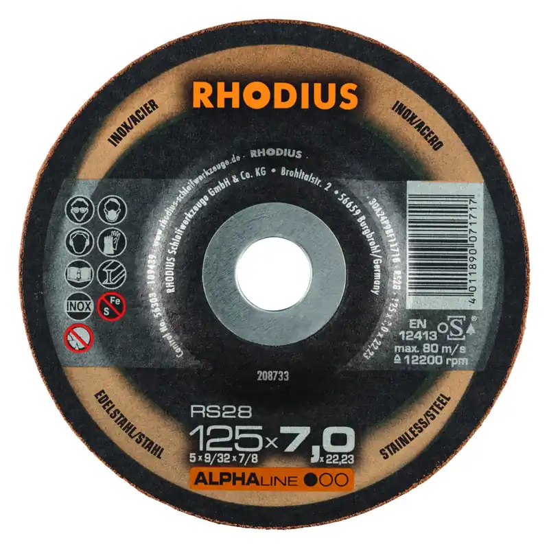Tijdelijk aanbod | Rhodius ALPHAline I RS28 Afbraamschijf - 125 x 22,23 x 7mm - RVS/Staal (25 st)