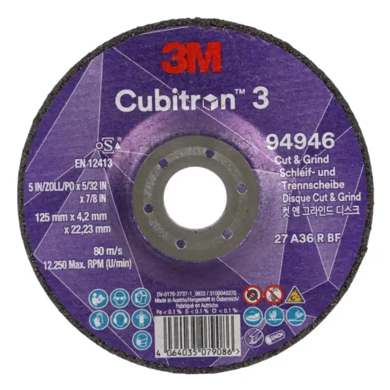 3M Cubitron 3 Cut & Grind-schijf - 125mm x 4,2mm x 22,23mm - K36 - T27 (10 stuks) - Alleen vandaag