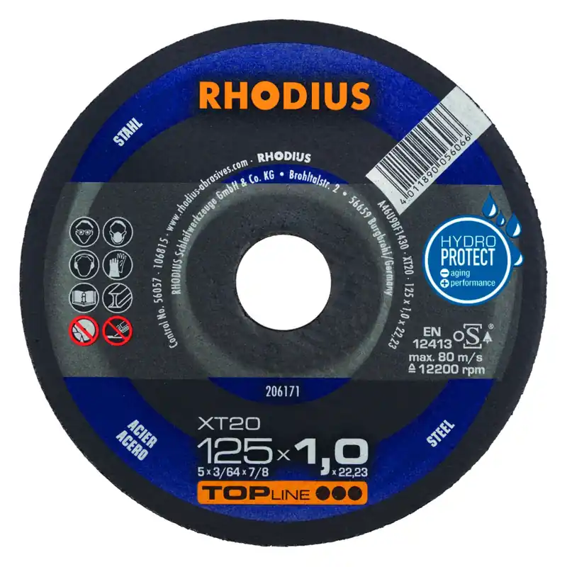 Shop nu | Rhodius 206171 TOPline lll XT20 Doorslijpschijf - Extra dun - 125 x 22,23 x 1mm - Staal