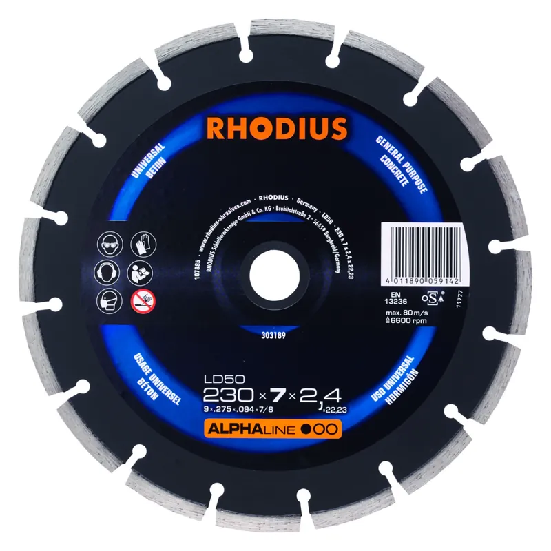 Premiumkwaliteit | Rhodius 303189 Alphaline I LD50 Diamantdoorslijpschijf - 230 x 22,23 x 7mm - Beton/Universeel