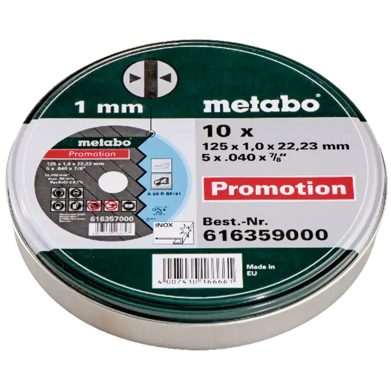 Aanrader - Metabo doorslijpschijven in blikken doos (125 x 1 x 22 mm, inox, 10 stuks)