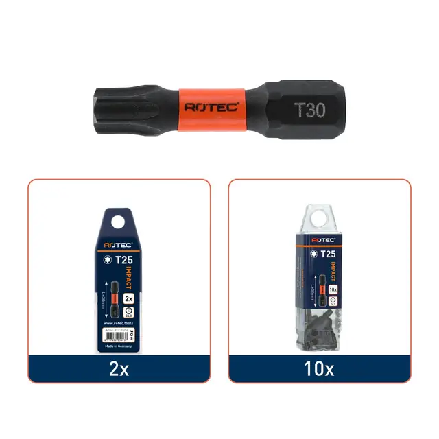 Bestelbaar - Rotec IMPACT Schroefbit C6.3 - Tx20 x 30 mm - 10 stuks