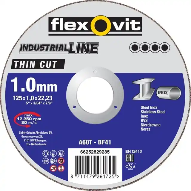 Flexovit THIN CUT Doorslijpschijf 125 X 1,6 X 22,23 Mm Voor Staal En RVS | Bestel nu
