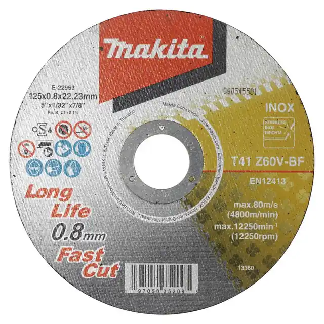 Zojuist toegevoegd - Makita Long Life Fast Cut Doorslijpschijf 125 X 0,8 X 22,23 Mm Voor RVS